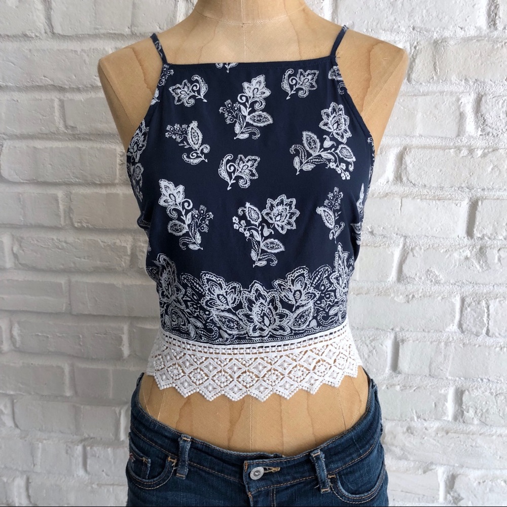 Abercrombie & Fitch Blue Lace Tie Back Crop Top